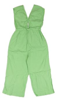 Světlezelený lněný culottes overal Zara