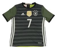 Tmavošedo/melírovano-černo-khaki pruhovaný fotbalový dres Deutscher Adidas