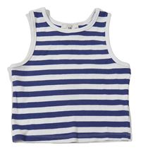 Bílo-tmavomodrý pruhovaný žebrovaný crop top C&A