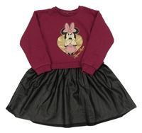 Vínovo-černé teplákovo/koženkové šaty s Minnií Disney