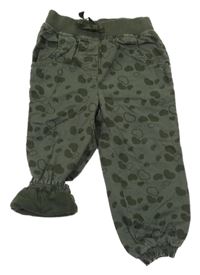 Khaki plátěné podšité cuff kalhoty se srdíčky Topomini