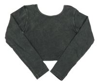 Tmavošedé melírované žebrované crop triko ZARA
