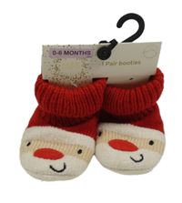 Nové - červeno-smetanové-béžové pletené zateplené vánoční bačkory M&S vel. 16