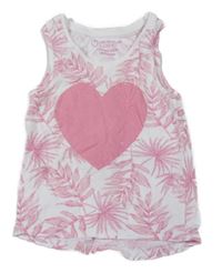 Bílo-růžový top s listy a srdíčkem Primark