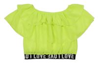 Neonově žlutá vrstvená crop halenka s nápisy 