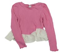 Růžovo-bílé žebrované peplum triko Shein