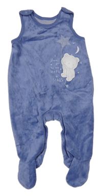 Modré sametové dupačky s medvídkem Mothercare
