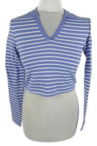 Dámské fialovo-bílé pruhované crop triko s límečkem Vero Moda 