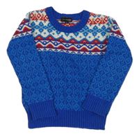 Modro-bílý vzorovaný vlněný svetr Kappahl