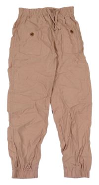 Starorůžové lehké cuff kalhoty s kapsami
