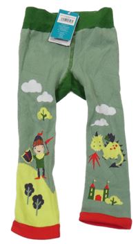 Nové - zelené punčochové legíny s drakem a princem 