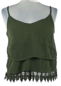 Dámský khaki crop top s krajkovým lemem About You