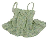 Světlezelený crop top s květinami 
