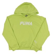 Limetková mikina s nápisem a kapucí Puma