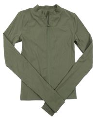 Khaki propínací sportovní crop mikina 