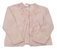 Světlerůžový vlněný propínací svetr s výšivkou H&M