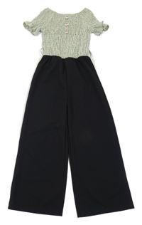 Světlezeleno-černý culottes overal s knoflíky