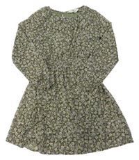 Khaki-lila květované šifonové šaty H&M