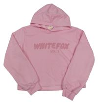 Růžová lehká crop mikina s nápisem a kapucí 