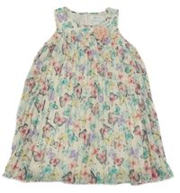 Smetanové plisované šaty s motýlky a 3D květem H&M
