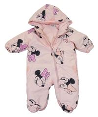 Světlerůžová šusťáková zimní kombinéza s Minnie a kapucí Disney