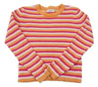 Růžovo-oranžovo-pudrový pruhovaný žinylkový svetr Primark