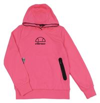 Neonově růžová mikina s logem a kapucí Ellesse