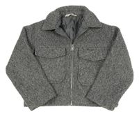 Šedý vzorovaný flaušový crop kabátek s kapsami a límečkem H&M