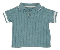 Modro-šedé melírované žebrované úpletové polo tričko 
