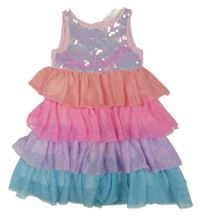Barevné síťovano/flitrové vrstvené šaty H&M