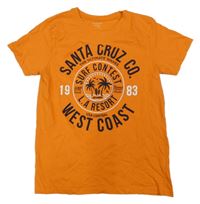 Oranžové tričko s nápisem a palmami Primark
