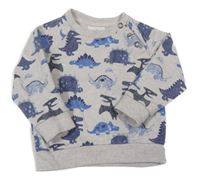 Světlešedá melírovaná mikina s dinosaury Topomini