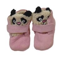 Růžové semišové zateplené capáčky s pandami