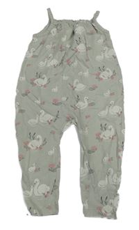 Šedý lehký kalhotový overal s labutěmi H&M