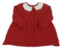 Tmavočervené pletené šaty s bílým límečkem s madeirou H&M