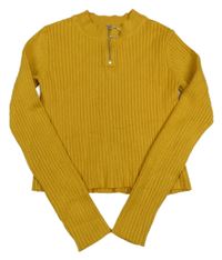 Okrový žebrovaný crop svetr H&M