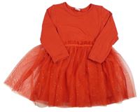Červené šaty s tylovou třpytivou sukní H&M