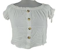 Dámská bílá crop halenka s lodičkovým výstřihem H&M vel. 32