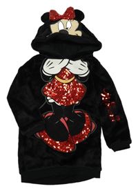 Černé chlupaté šaty s Minnie s flitry a kapucí Disney