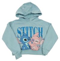Světlemodrá crop mikina se Stitchem a Angelou a kapucí Disney
