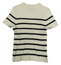 Smetanovo-černé pruhované žebrované pletené crop tričko Primark
