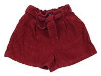 Rubínové manšestrové paper bag kraťasy s páskem Nutmeg