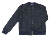Tmavomodro-černý kostkovaný melírovaný podzimní bomber PRIMARK