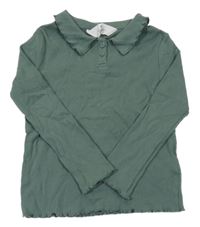 Tmavozelené žebrované triko s límečkem H&M