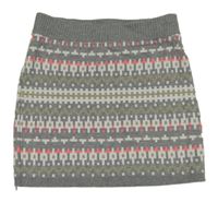 Šedo-bílo-zlato-růžová vzorovaná svetrová sukně H&M