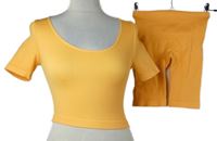 2set - Dámské oranžové žebrované elastické crop tričko + kraťasy Primark