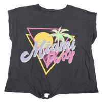 Šedé crop tričko s potiskem Primark