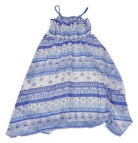 Bílo-modré vzorované šifonové midi šaty H&M