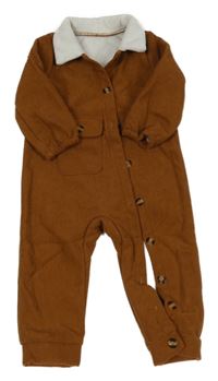 Hnědá manšestrová teplá kombinéza s límečkem 