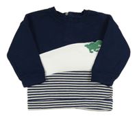 Tmavomodro-bílo-pruhovaná mikina s dinosaurem M&S